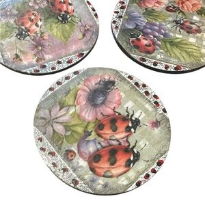 Hand Crafted Floral Ladybug Decorative coasters set of 3